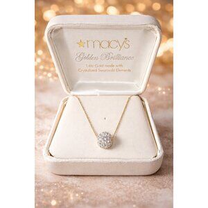 Macy’s Golden Brilliance 14K Gold Swarovski Crystal Bead Necklace 18”